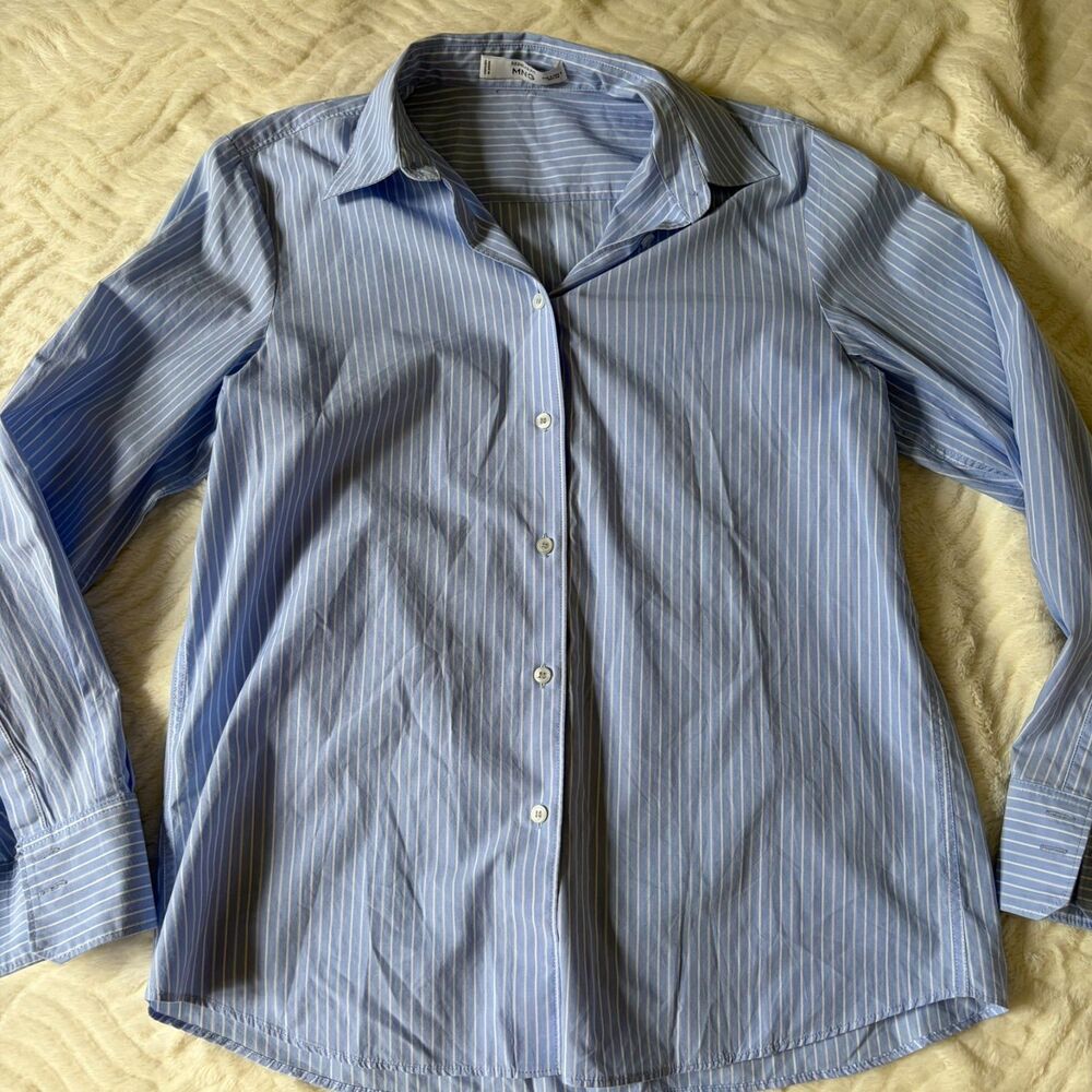 MNG by Mango Blue Pinstripe Button Down Shirt Size 4